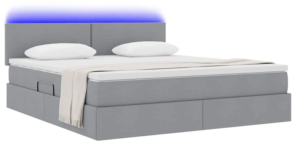 LED saugojimo lova su čiužiniu Šviesiai pilka 160 x 200 cm