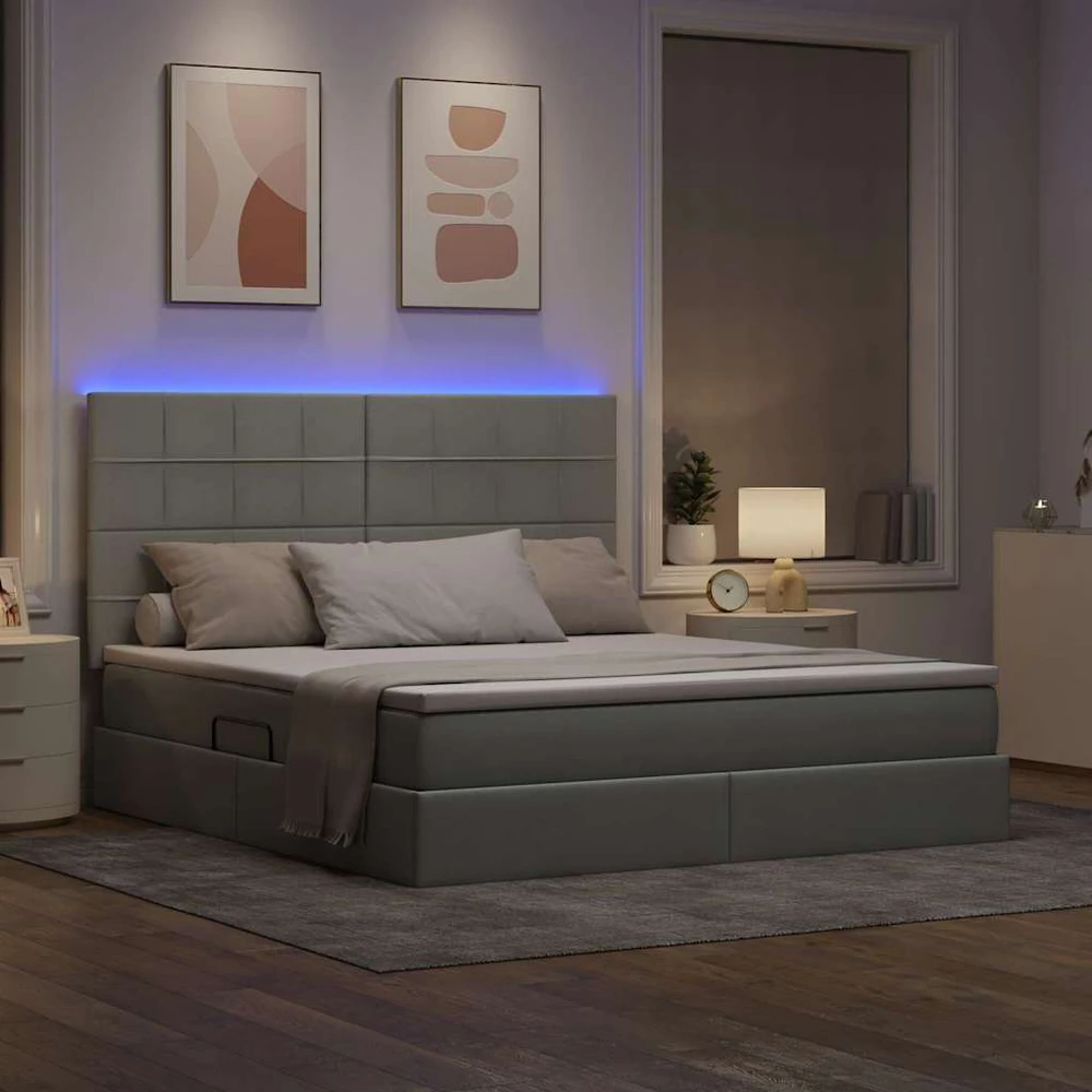 LED saugojimo lova su čiužiniu Šviesiai pilka 160 x 200 cm