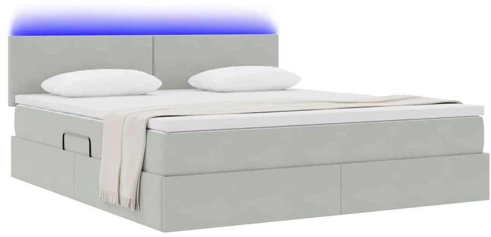 LED saugojimo lova su čiužiniu Šviesiai pilka 180 x 200 cm