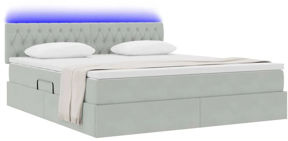 LED saugojimo lova su čiužiniu Šviesiai pilka 160 x 200 cm