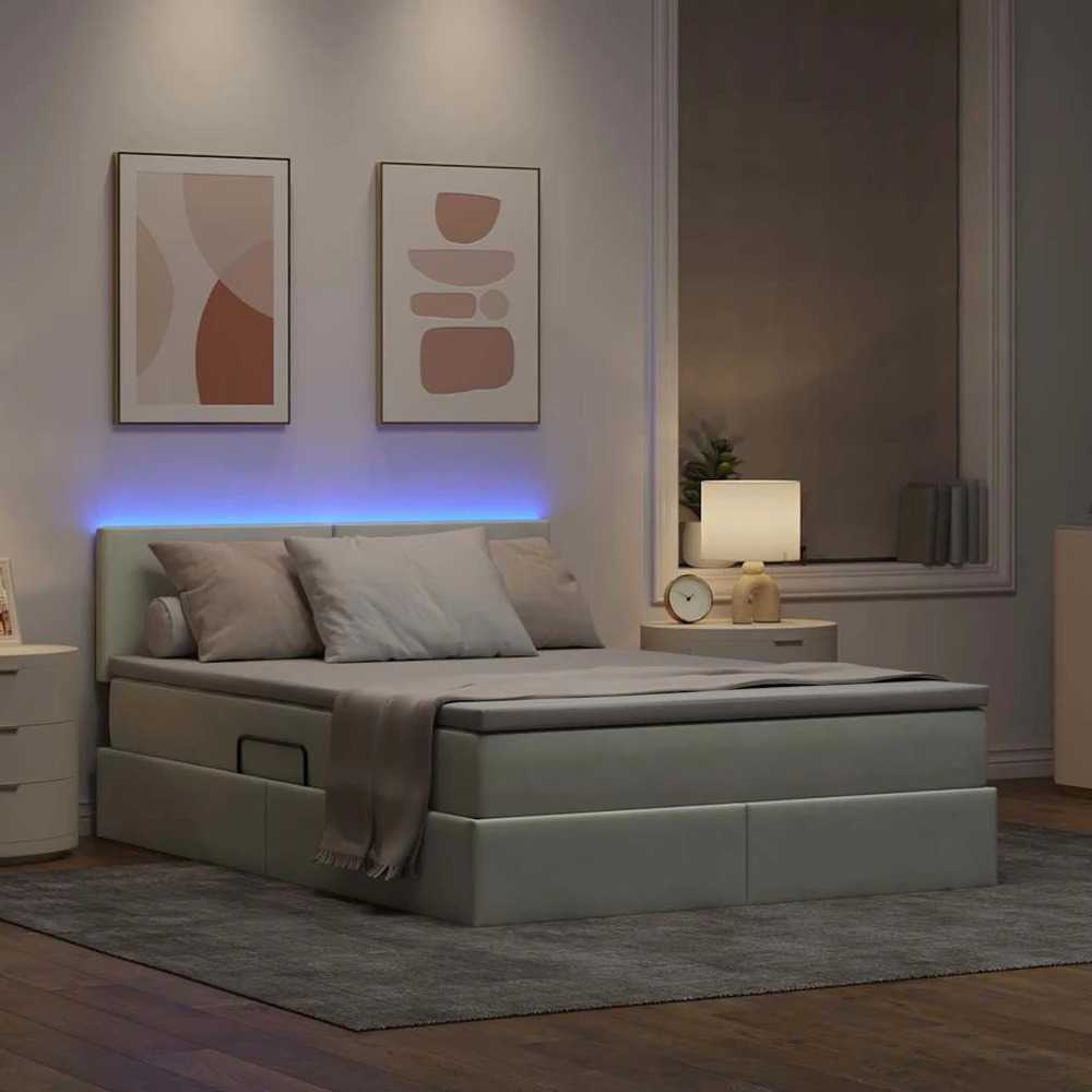 LED saugojimo lova su čiužiniu Šviesiai pilka 140 x 200 cm