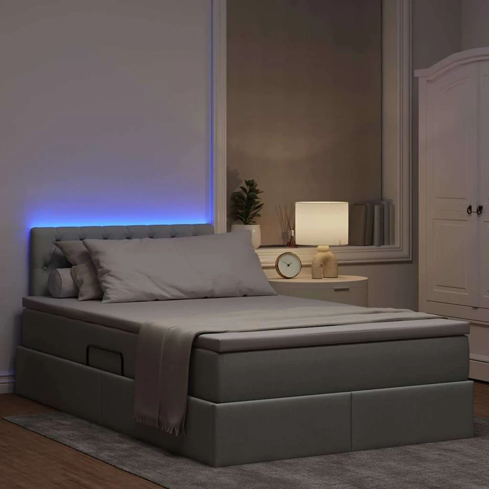 LED saugojimo lova su čiužiniu Šviesiai pilka 120 x 190 cm