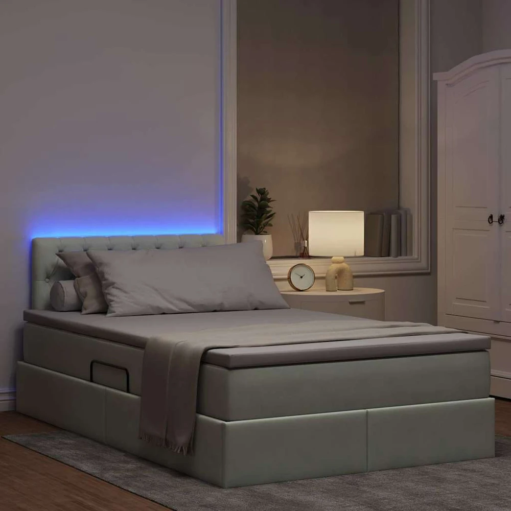 LED saugojimo lova su čiužiniu Šviesiai pilka 120 x 200 cm
