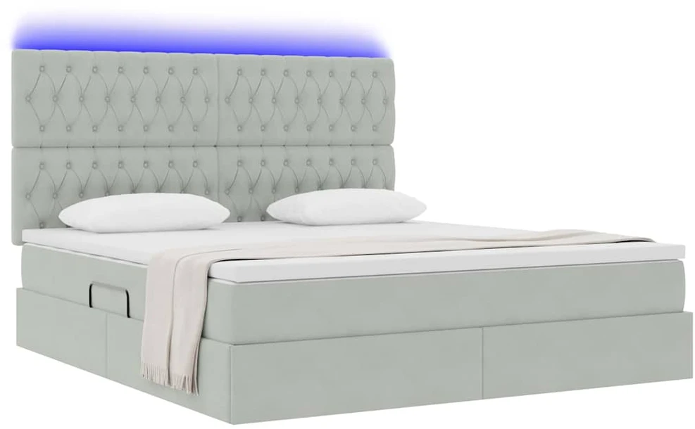 LED saugojimo lova su čiužiniu Šviesiai pilka 160 x 200 cm