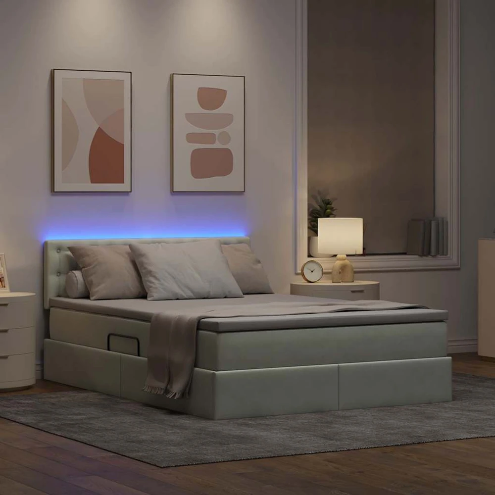 LED saugojimo lova su čiužiniu Šviesiai pilka 140 x 200 cm