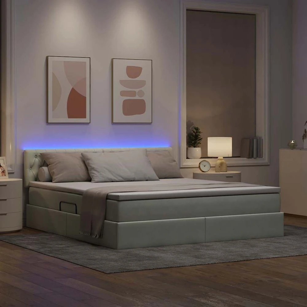 LED saugojimo lova su čiužiniu Šviesiai pilka 180 x 200 cm
