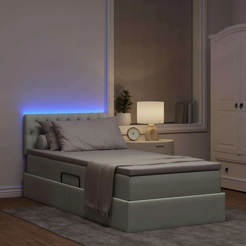 LED saugojimo lova su čiužiniu Šviesiai pilka 90 x 200 cm