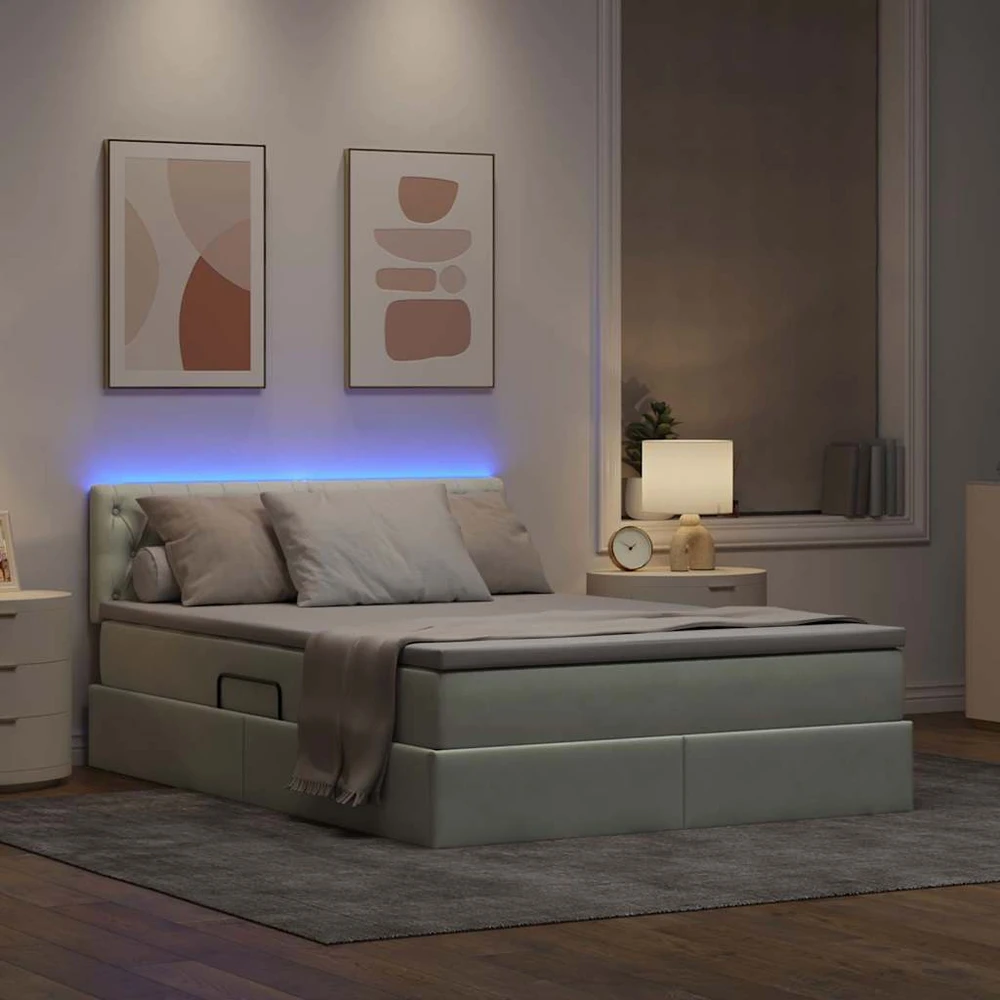 LED saugojimo lova su čiužiniu Šviesiai pilka 140 x 190 cm