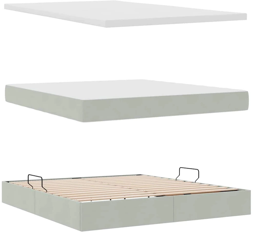 LED saugojimo lova su čiužiniu Šviesiai pilka 160 x 200 cm