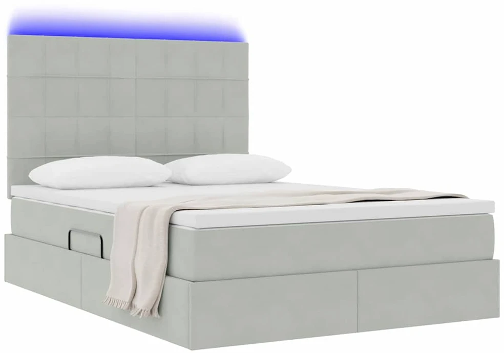 LED saugojimo lova su čiužiniu Šviesiai pilka 140 x 200 cm