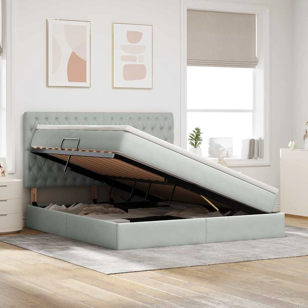LED saugojimo lova su čiužiniu Šviesiai pilka 180 x 200 cm