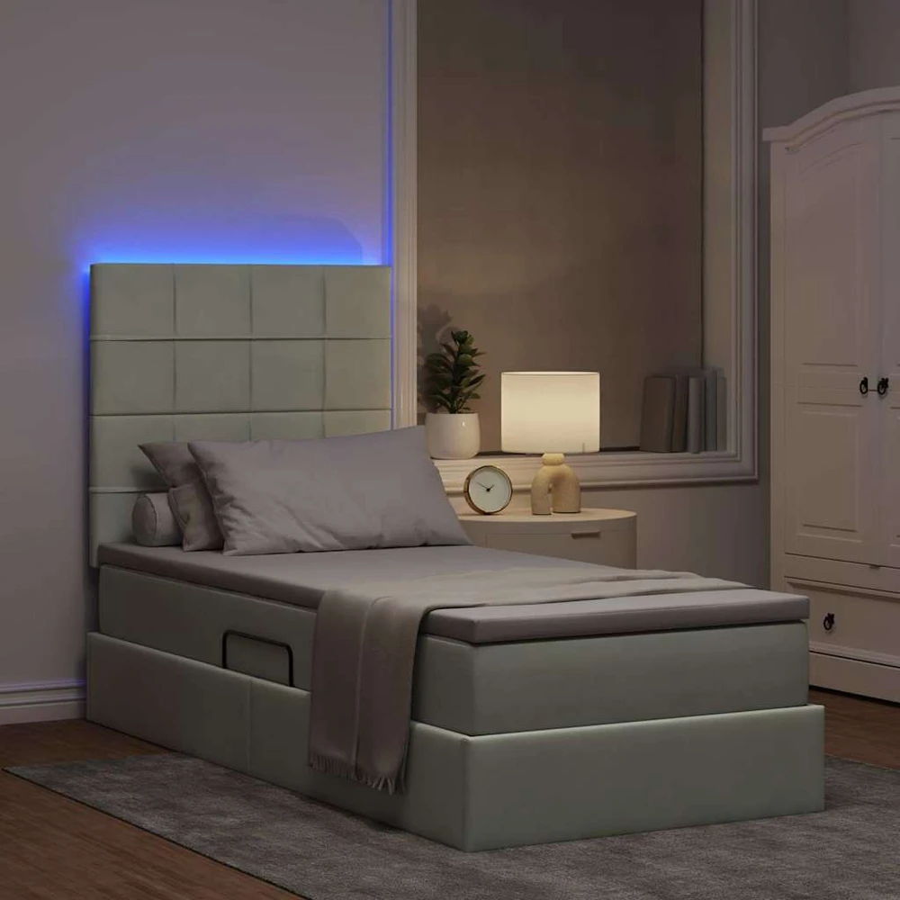 LED saugojimo lova su čiužiniu Šviesiai pilka 90 x 200 cm