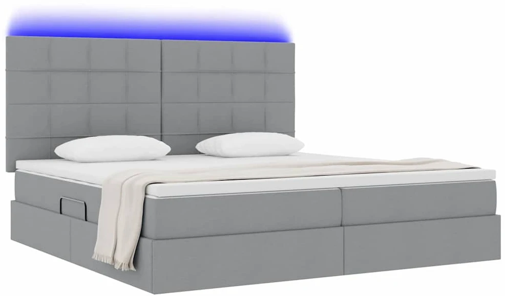 LED saugojimo lova su čiužiniu Šviesiai pilka 200 x 200 cm