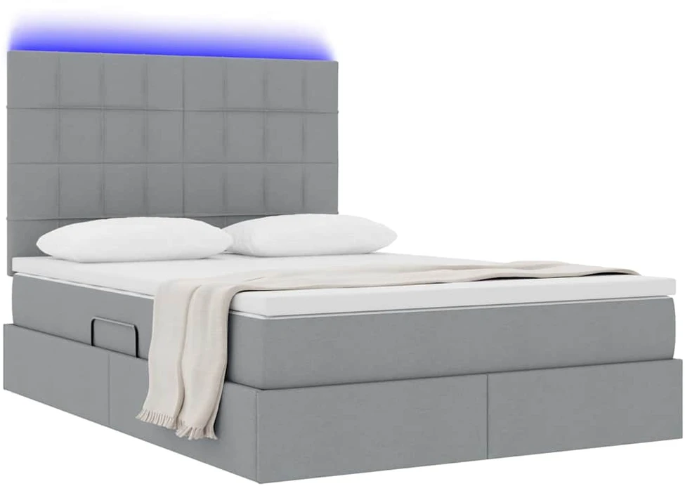LED saugojimo lova su čiužiniu Šviesiai pilka 140 x 190 cm