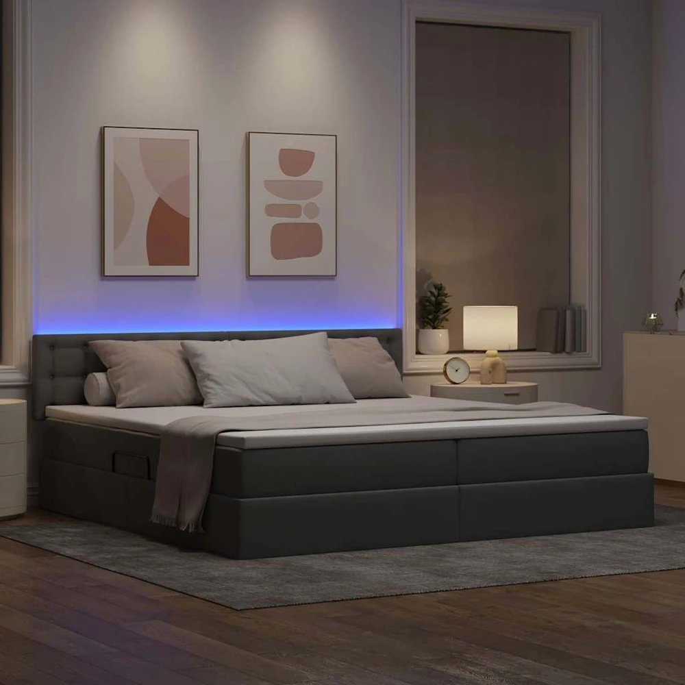 LED saugojimo lova su čiužiniu Šviesiai pilka 200 x 200 cm