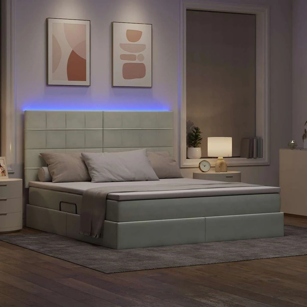 LED saugojimo lova su čiužiniu Šviesiai pilka 180 x 200 cm