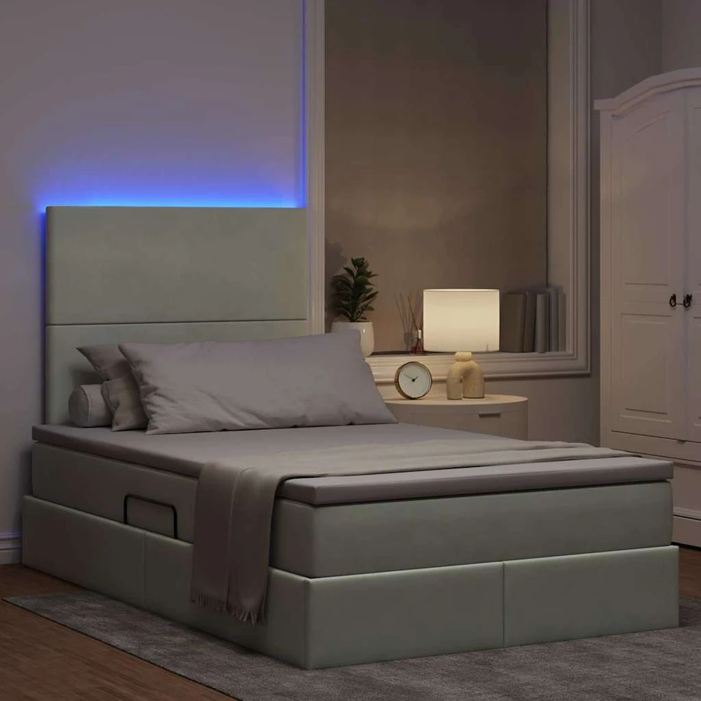 LED saugojimo lova su čiužiniu Šviesiai pilka 120 x 200 cm