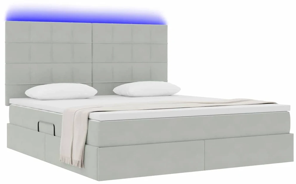 LED saugojimo lova su čiužiniu Šviesiai pilka 160 x 200 cm