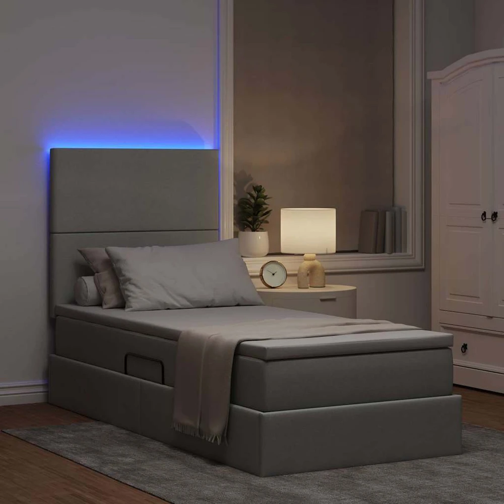 LED saugojimo lova su čiužiniu Šviesiai pilka 90 x 190 cm