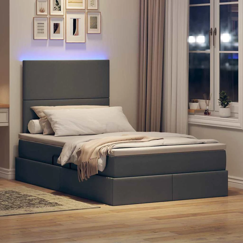 LED saugojimo lova su čiužiniu Tamsiai pilka 120 x 190 cm