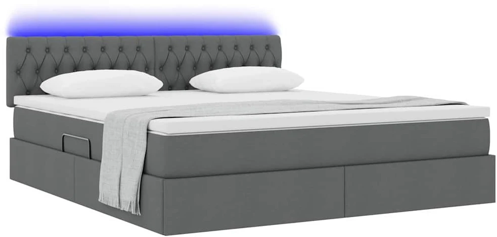 LED saugojimo lova su čiužiniu Tamsiai pilka 160 x 200 cm