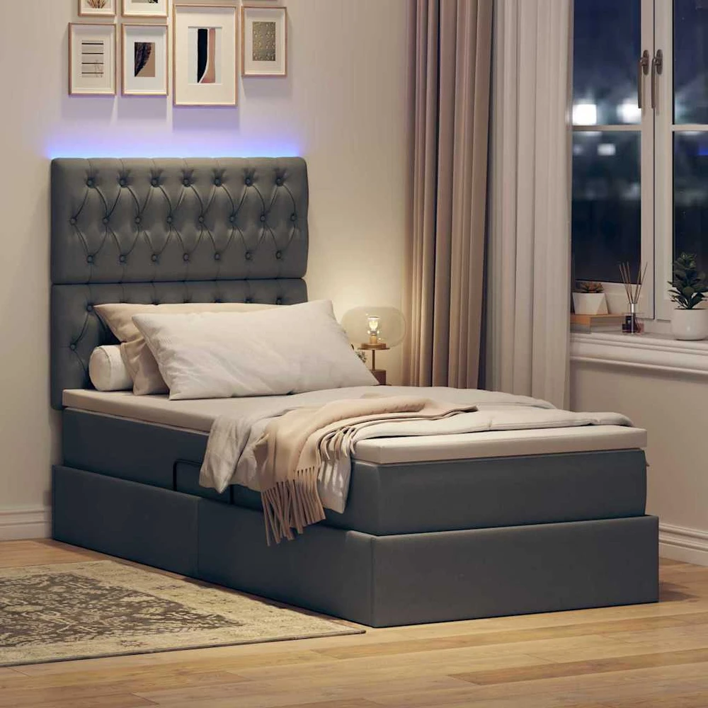 LED saugojimo lova su čiužiniu Tamsiai pilka 100 x 200 cm
