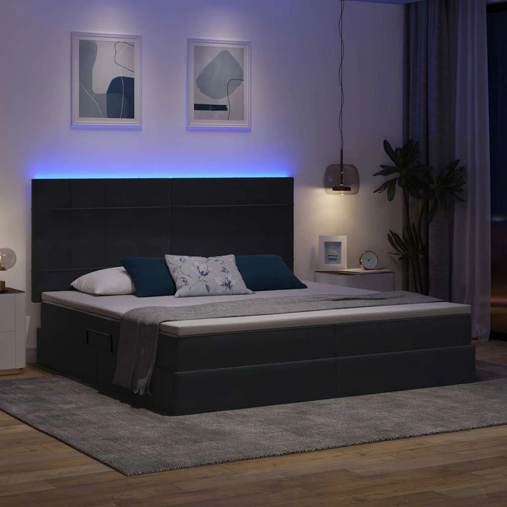 LED saugojimo lova su čiužiniu Tamsiai pilka 200 x 200 cm