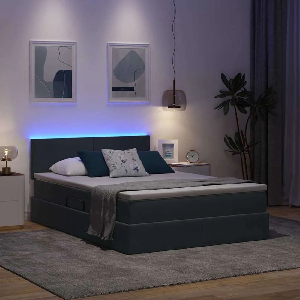 LED saugojimo lova su čiužiniu Tamsiai pilka 140 x 200 cm