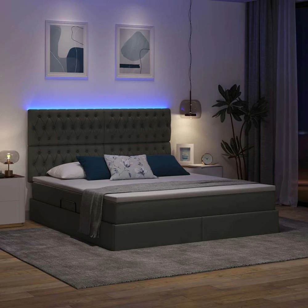 LED saugojimo lova su čiužiniu Tamsiai pilka 160 x 200 cm