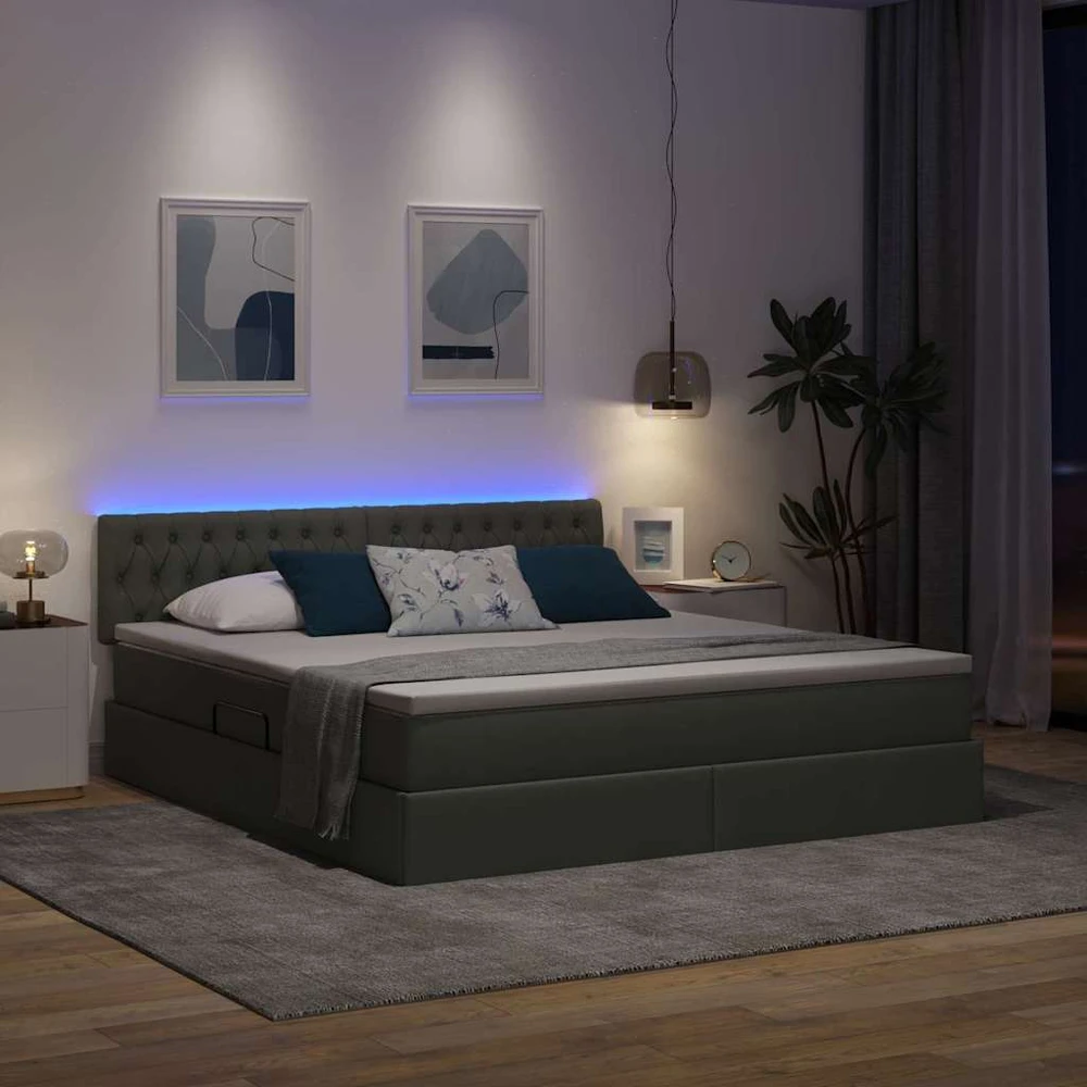 LED saugojimo lova su čiužiniu Tamsiai pilka 160 x 200 cm