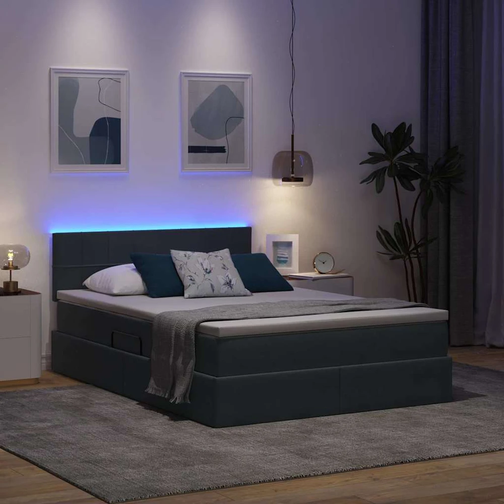 LED saugojimo lova su čiužiniu Tamsiai pilka 140 x 190 cm