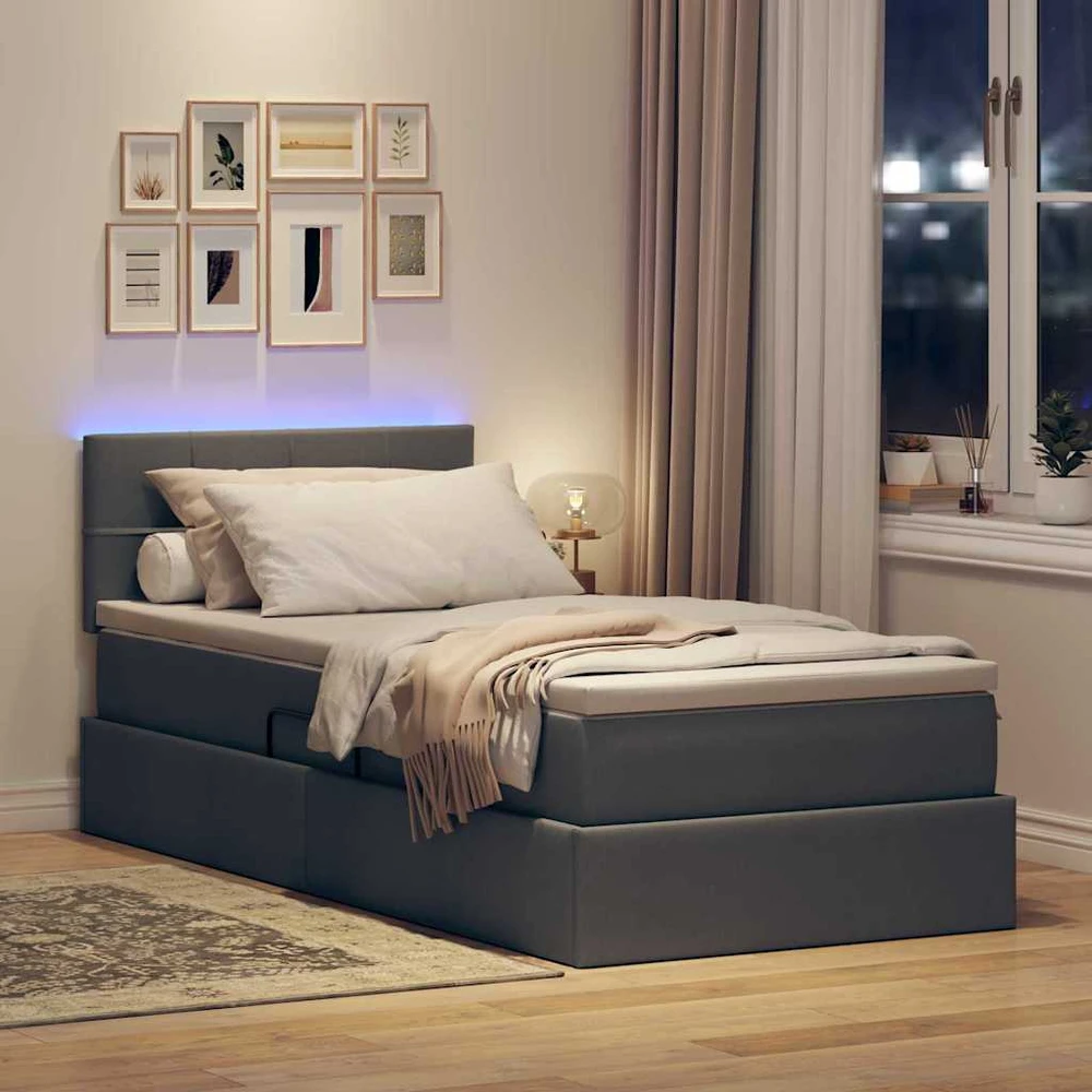 LED saugojimo lova su čiužiniu Tamsiai pilka 100 x 200 cm