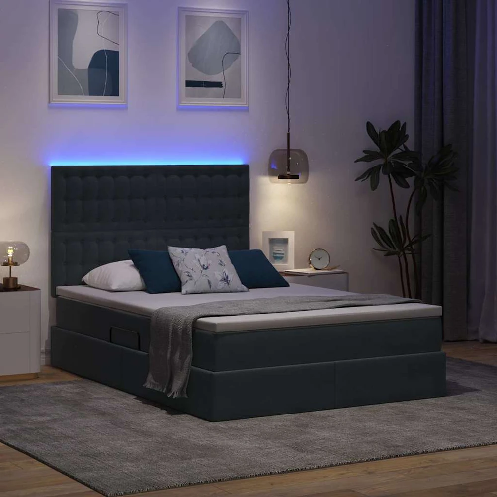 LED saugojimo lova su čiužiniu Tamsiai pilka 140 x 200 cm