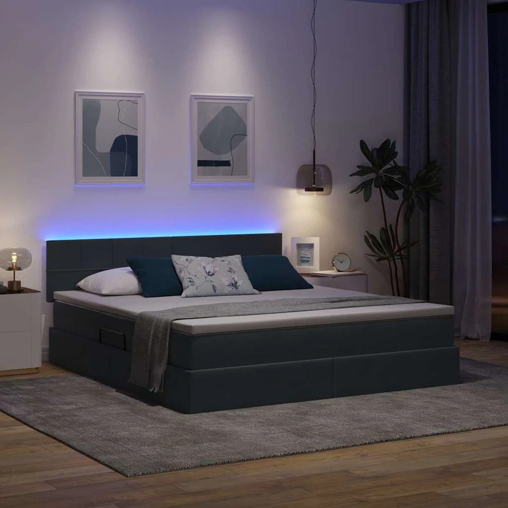 LED saugojimo lova su čiužiniu Tamsiai pilka 180 x 200 cm