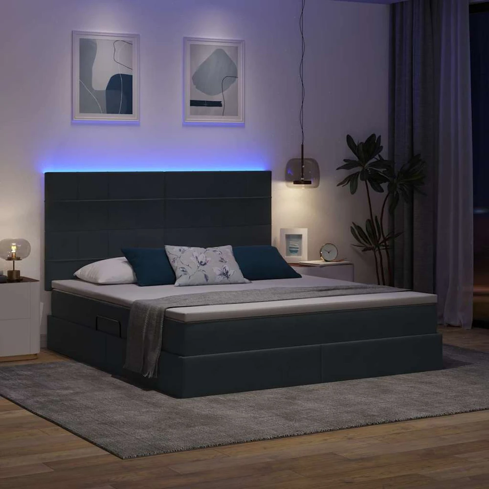 LED saugojimo lova su čiužiniu Tamsiai pilka 180 x 200 cm
