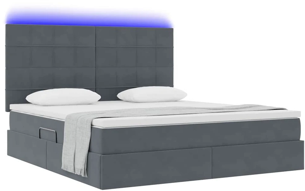 LED saugojimo lova su čiužiniu Tamsiai pilka 160 x 200 cm