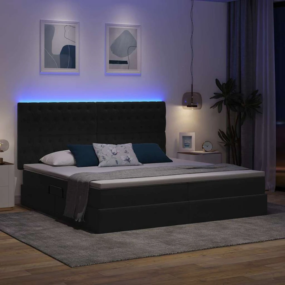 LED saugojimo lova su čiužiniu Tamsiai pilka 200 x 200 cm
