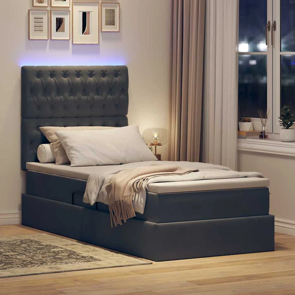 LED saugojimo lova su čiužiniu Tamsiai pilka 90 x 190 cm
