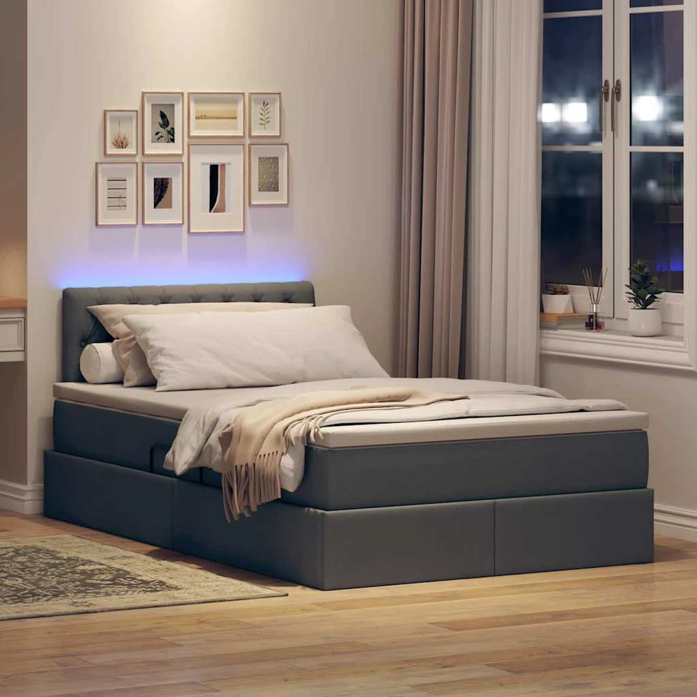 LED saugojimo lova su čiužiniu Tamsiai pilka 120 x 200 cm