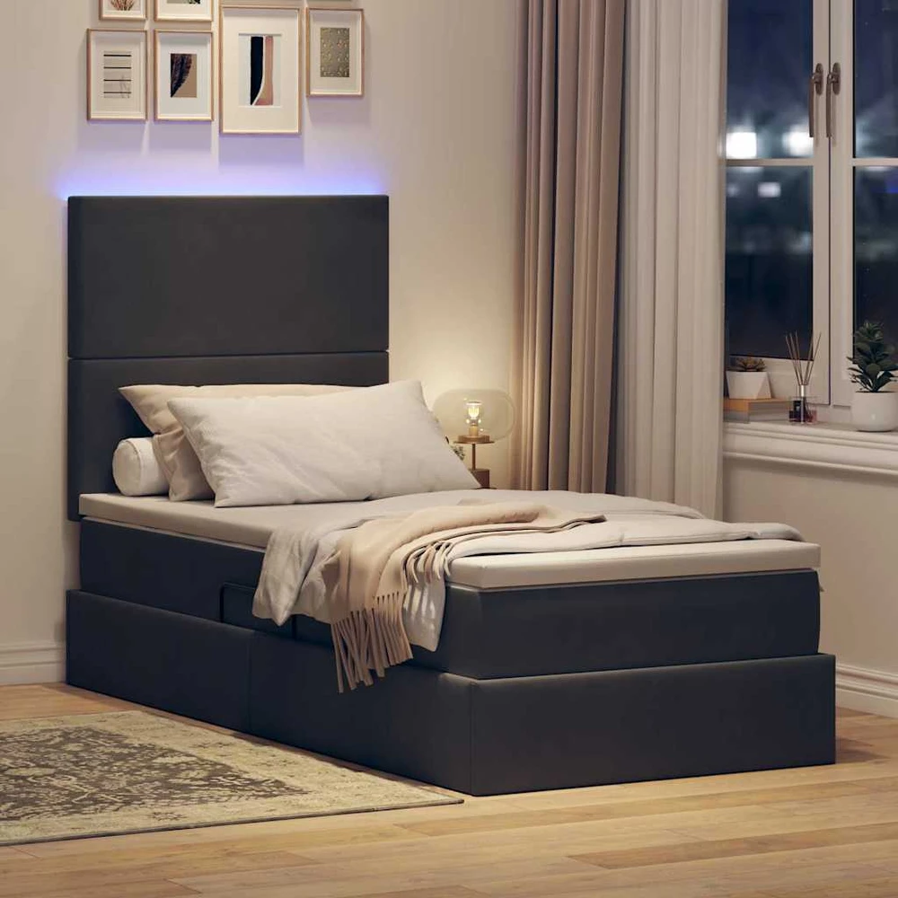 LED saugojimo lova su čiužiniu Tamsiai pilka 90 x 190 cm