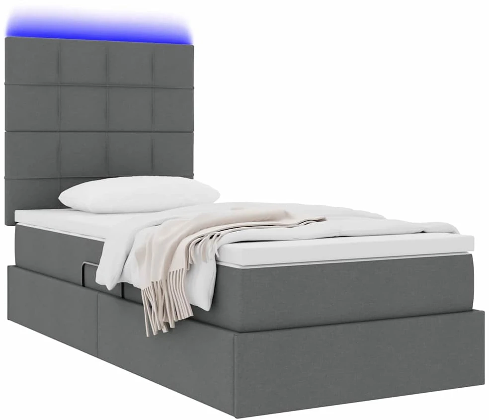 LED saugojimo lova su čiužiniu Tamsiai pilka 100 x 200 cm