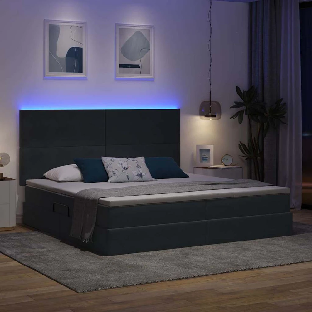 LED saugojimo lova su čiužiniu Tamsiai pilka 200 x 200 cm