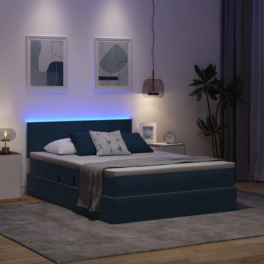 LED saugojimo lova su čiužiniu Tamsiai mėlyna 140 x 200 cm