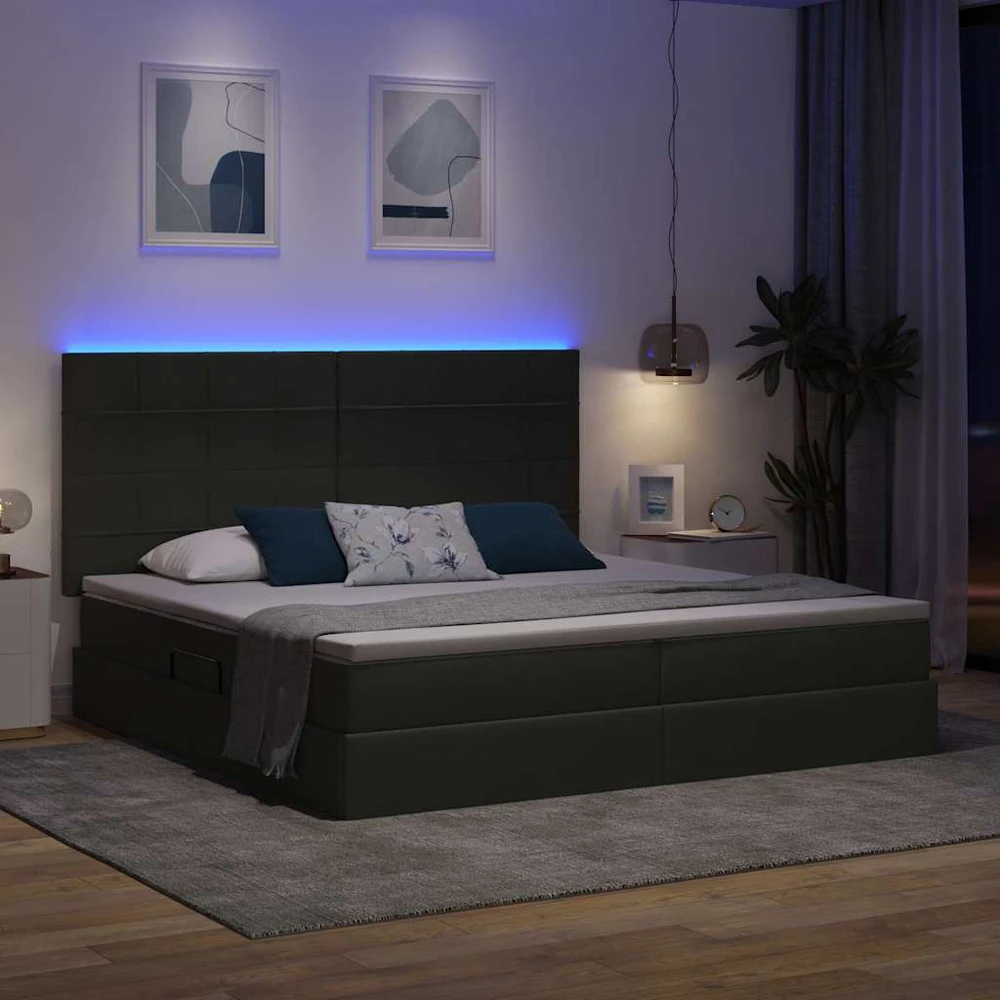 LED saugojimo lova su čiužiniu Tamsiai pilka 200 x 200 cm