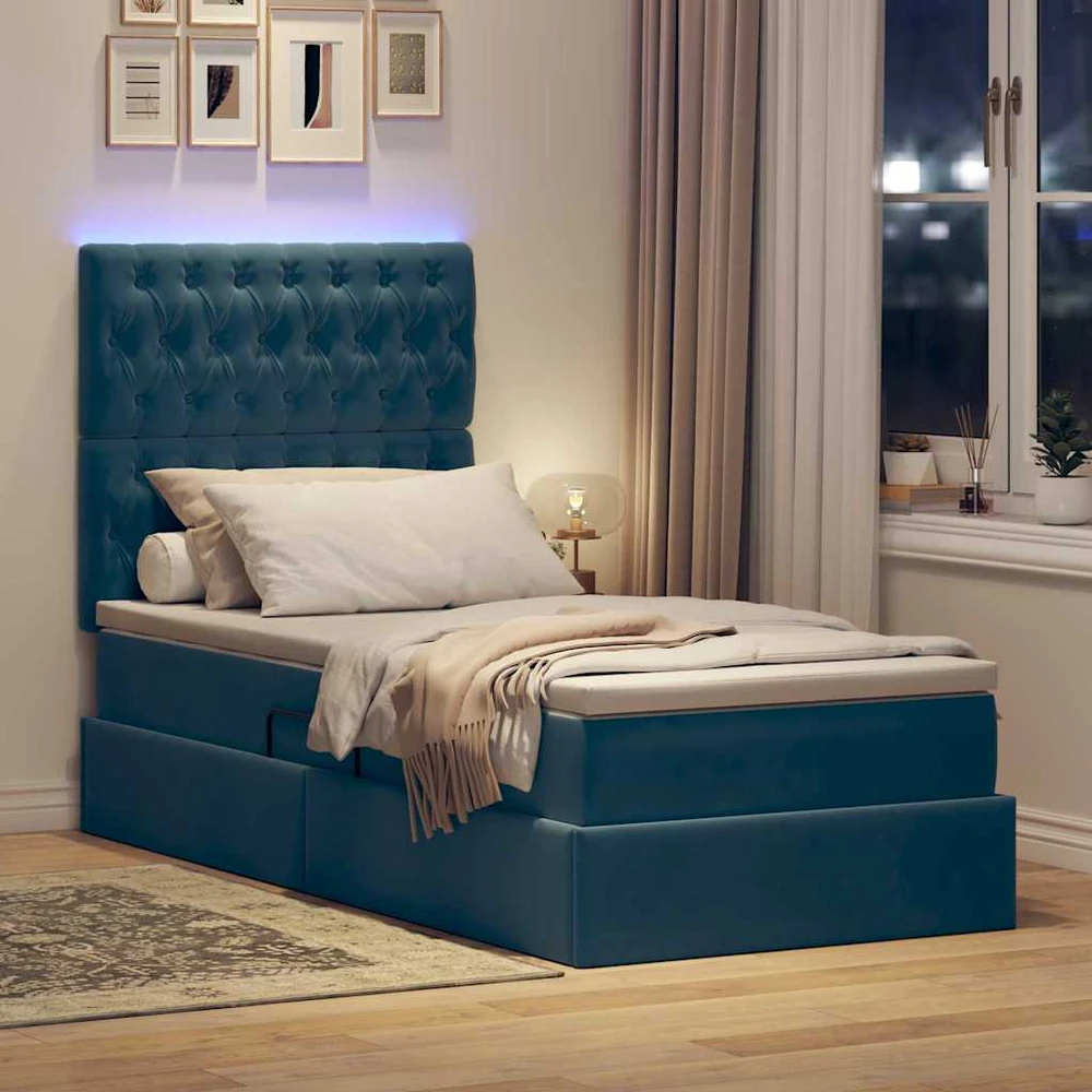 LED saugojimo lova su čiužiniu Tamsiai mėlyna 100 x 200 cm