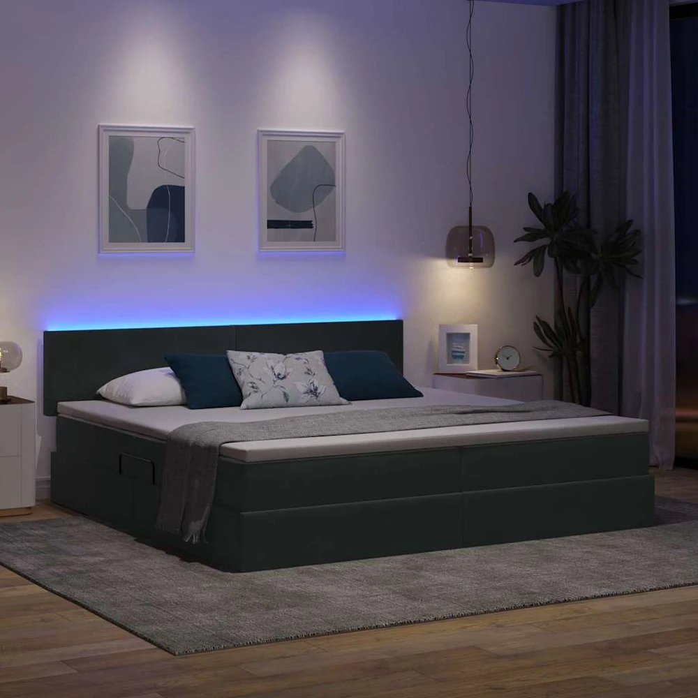 LED saugojimo lova su čiužiniu Tamsiai pilka 200 x 200 cm