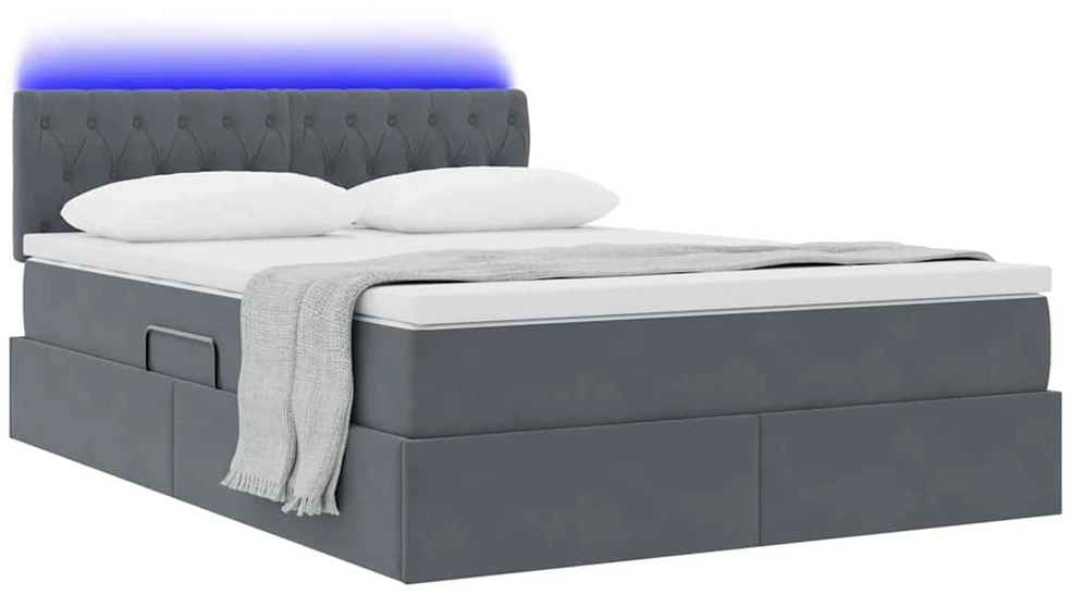 LED saugojimo lova su čiužiniu Tamsiai pilka 140 x 190 cm