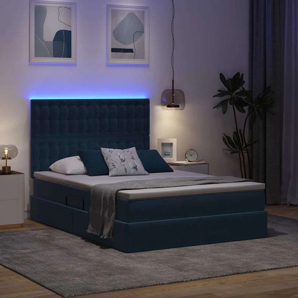 LED saugojimo lova su čiužiniu Tamsiai mėlyna 140 x 200 cm