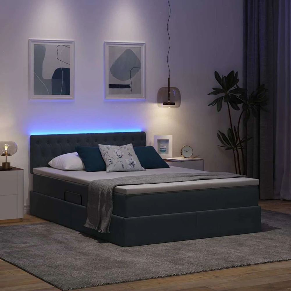 LED saugojimo lova su čiužiniu Tamsiai pilka 140 x 200 cm
