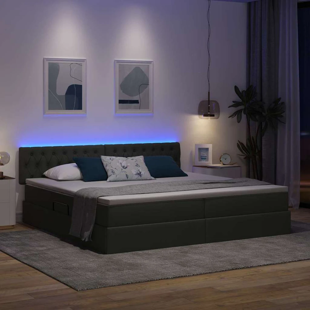 LED saugojimo lova su čiužiniu Tamsiai pilka 200 x 200 cm